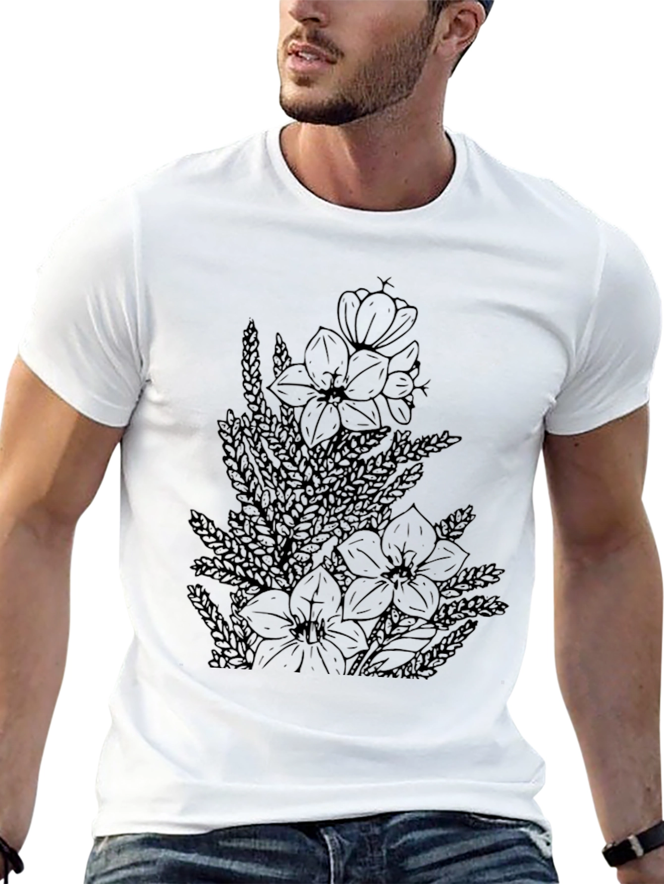 Floral Print Black Casual T-Shirt