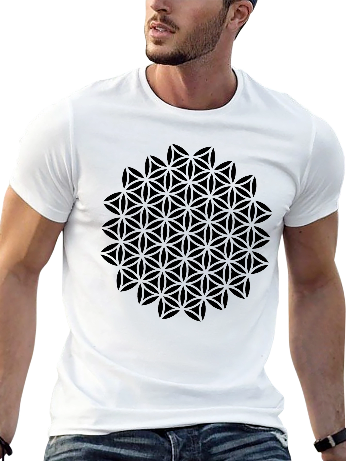 Geometric Flower of Life Black T-Shirt