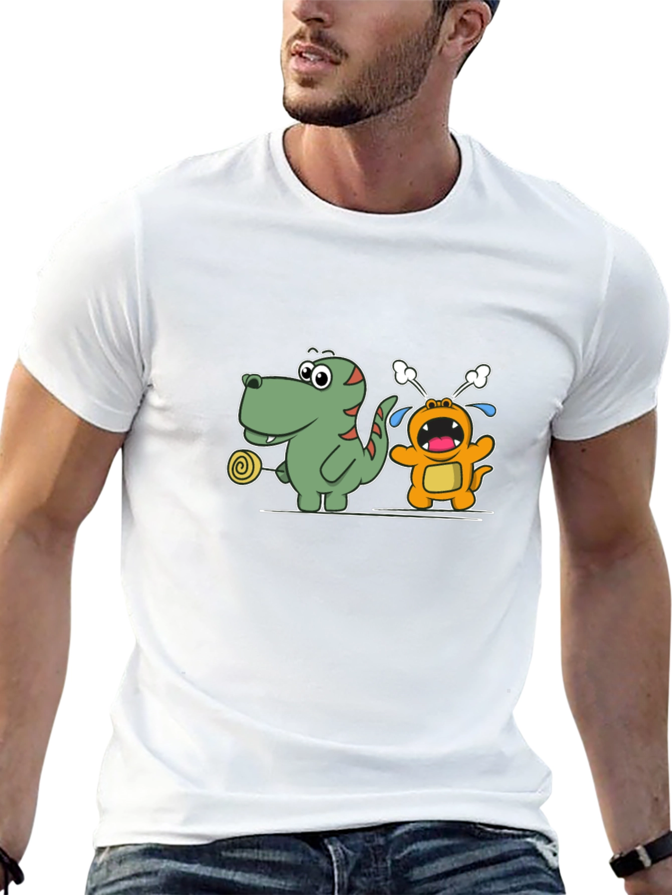 Cartoon Dinosaur & Monster Black T-Shirt
