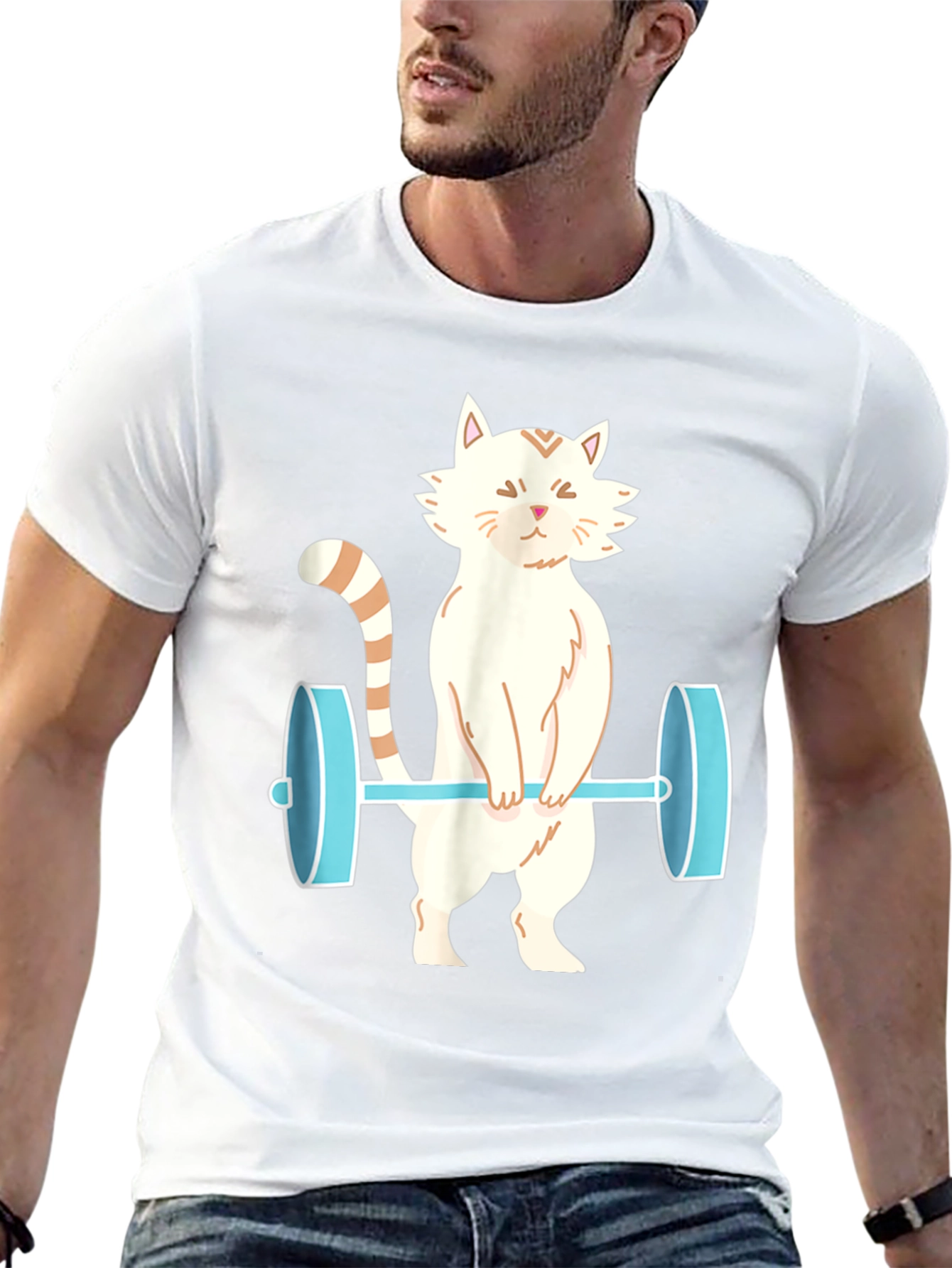 Cat Lifting Weights T-Shirt - Funny Workout Tee