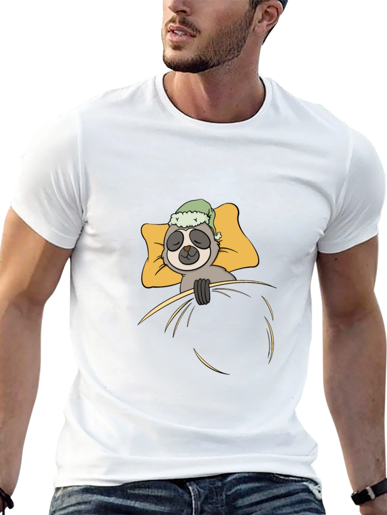 Sloth Sleeping in Bed Graphic T-Shirt