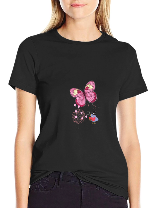 Butterfly Bird Graphic Black T-Shirt