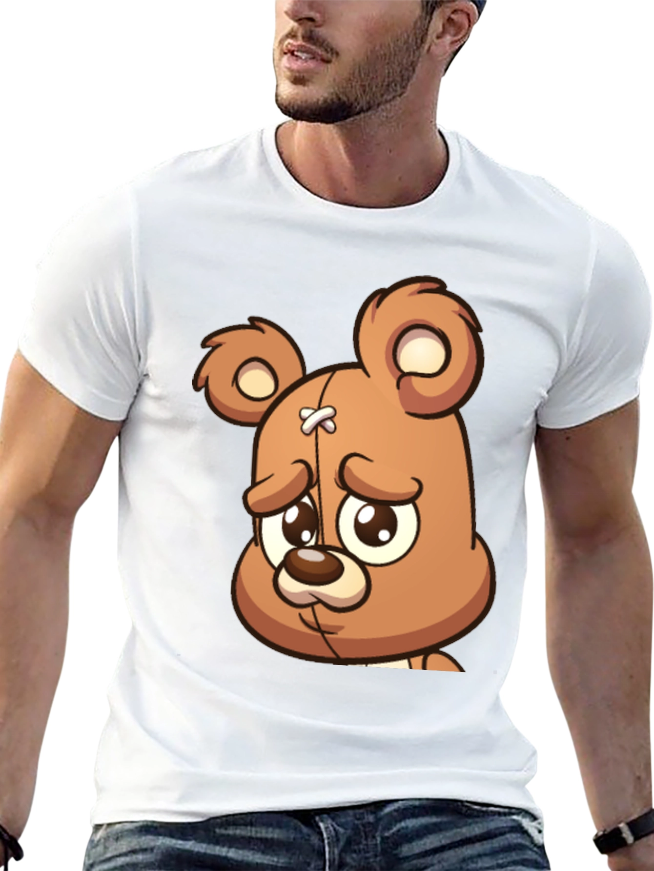 Sad Teddy Bear Graphic T-Shirt - Black
