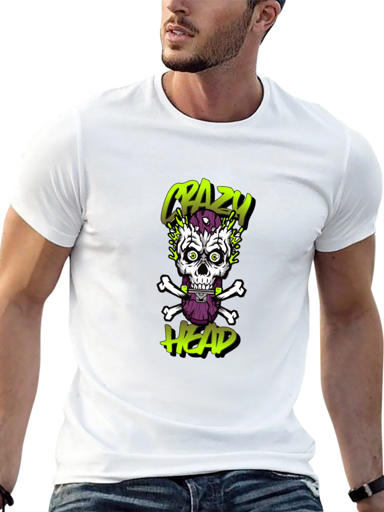 Crazy Head Graphic Tee - Skull Design