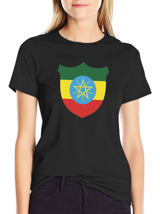 Ethiopian Flag Shield Black T-Shirt