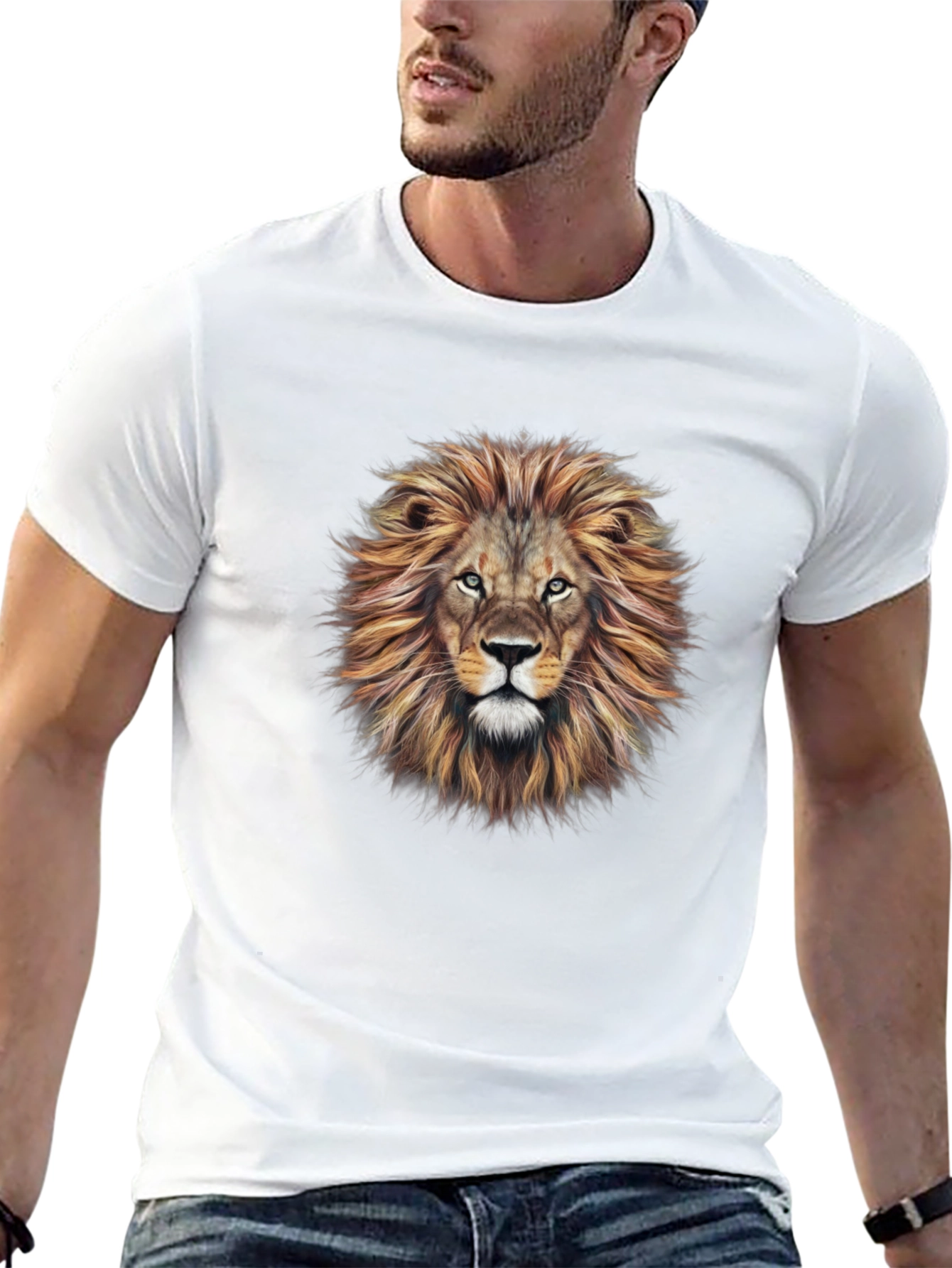 Lion Head Graphic Print Black T-Shirt