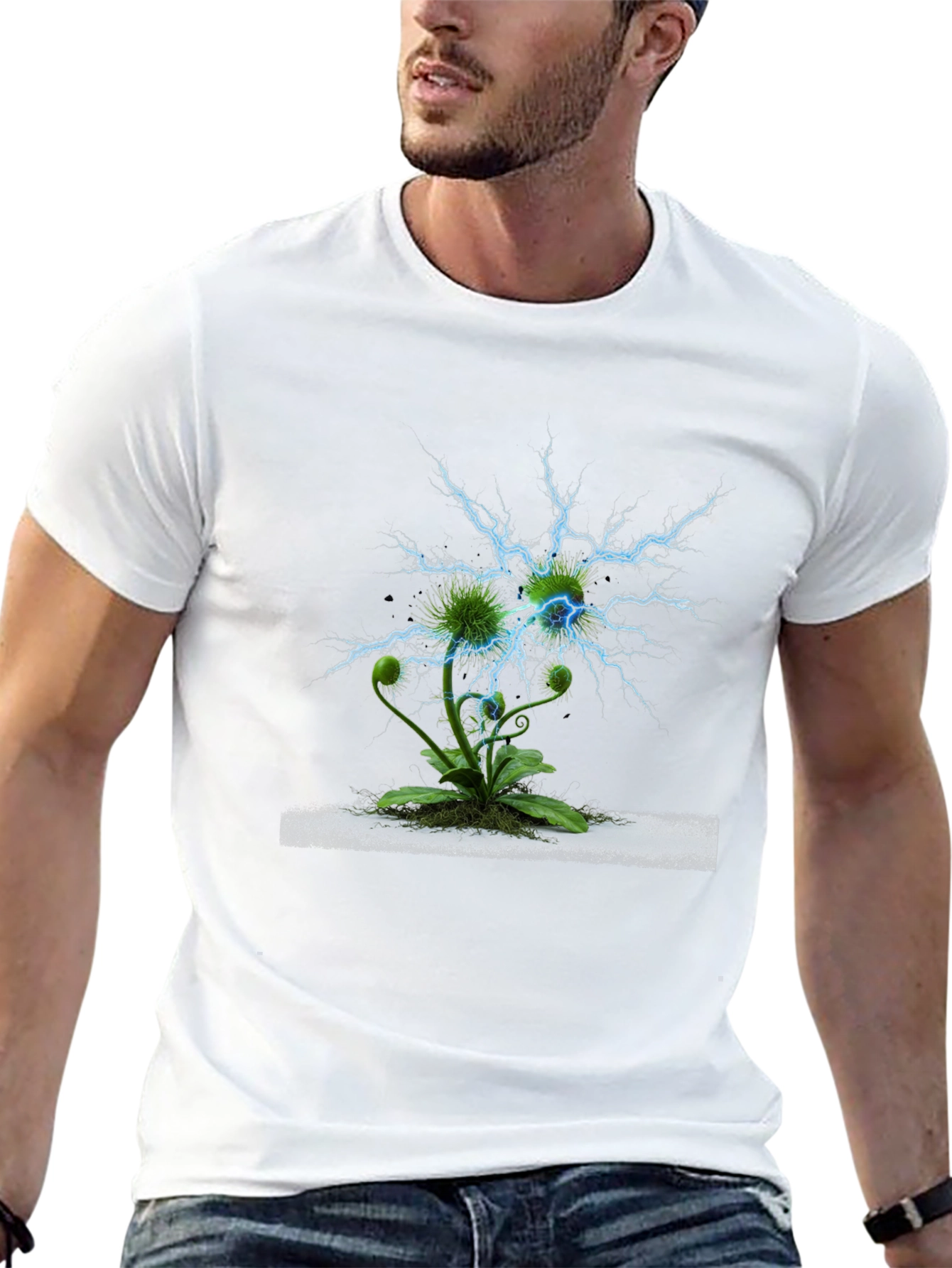 Botanical Lightning Strike T-Shirt - Bold Graphic Tee