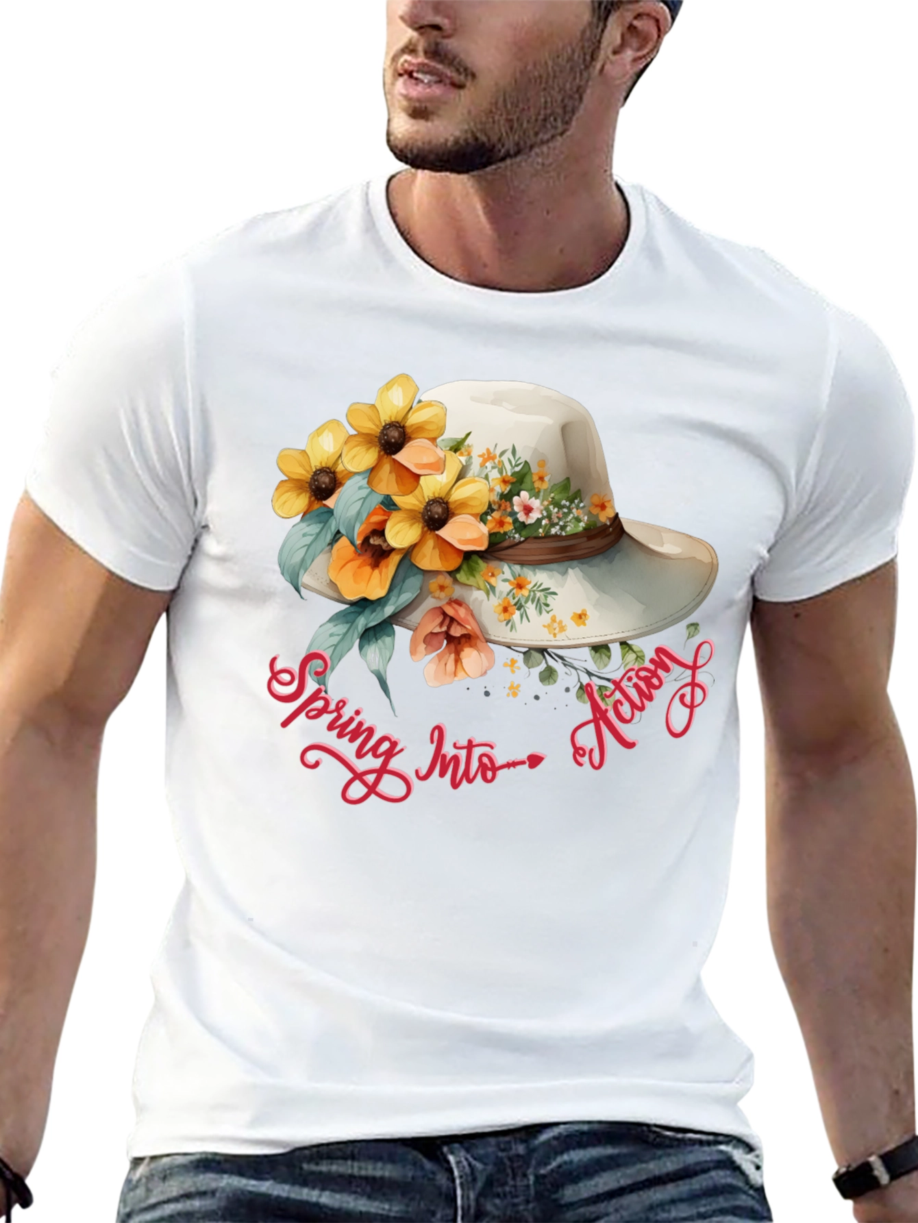 Floral Hat Spring Into Action Graphic Tee