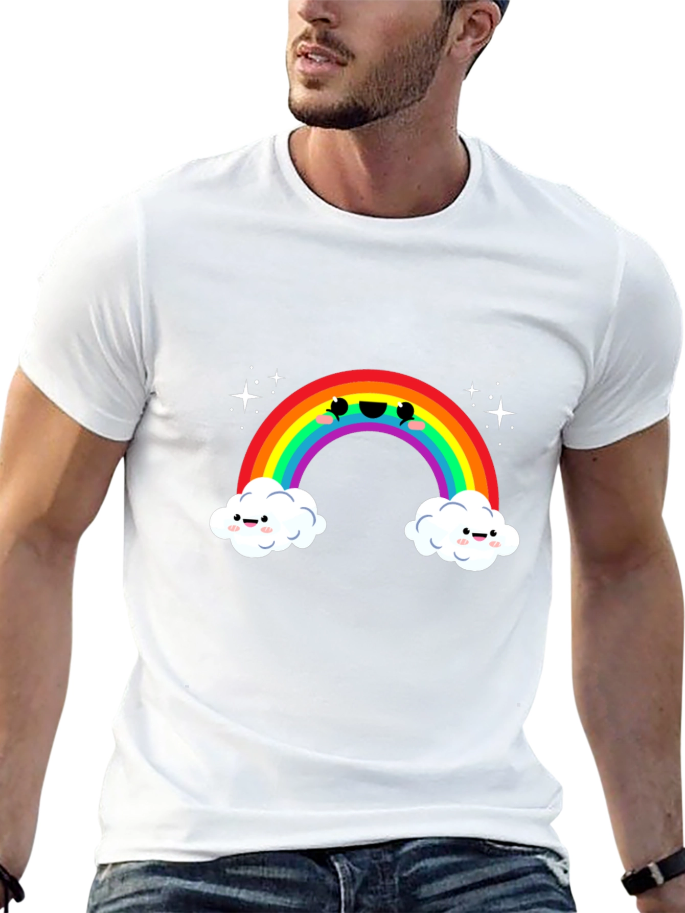 Kawaii Rainbow Cloud Black T-Shirt