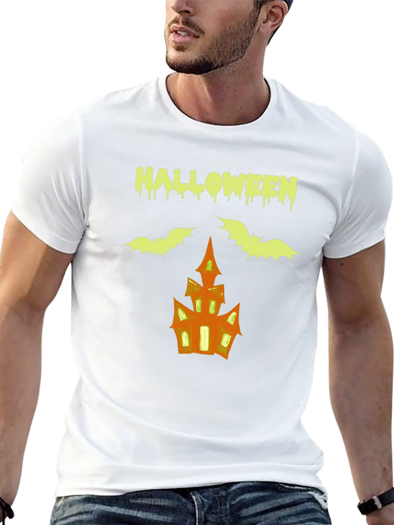 Halloween T-Shirt: Bats & Haunted House Graphic Tee