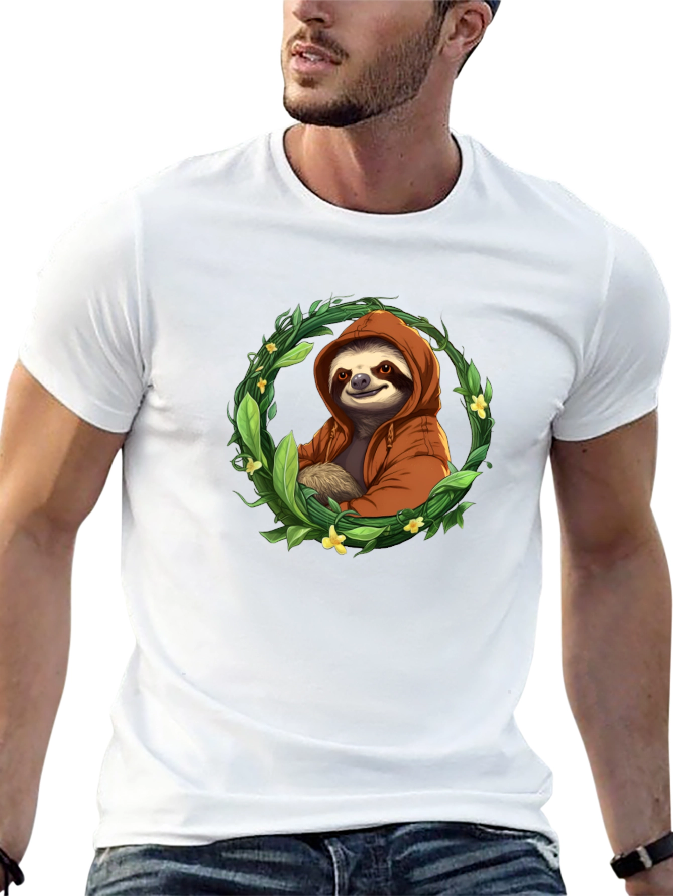 Sloth in Hoodie T-Shirt - Relaxed Style