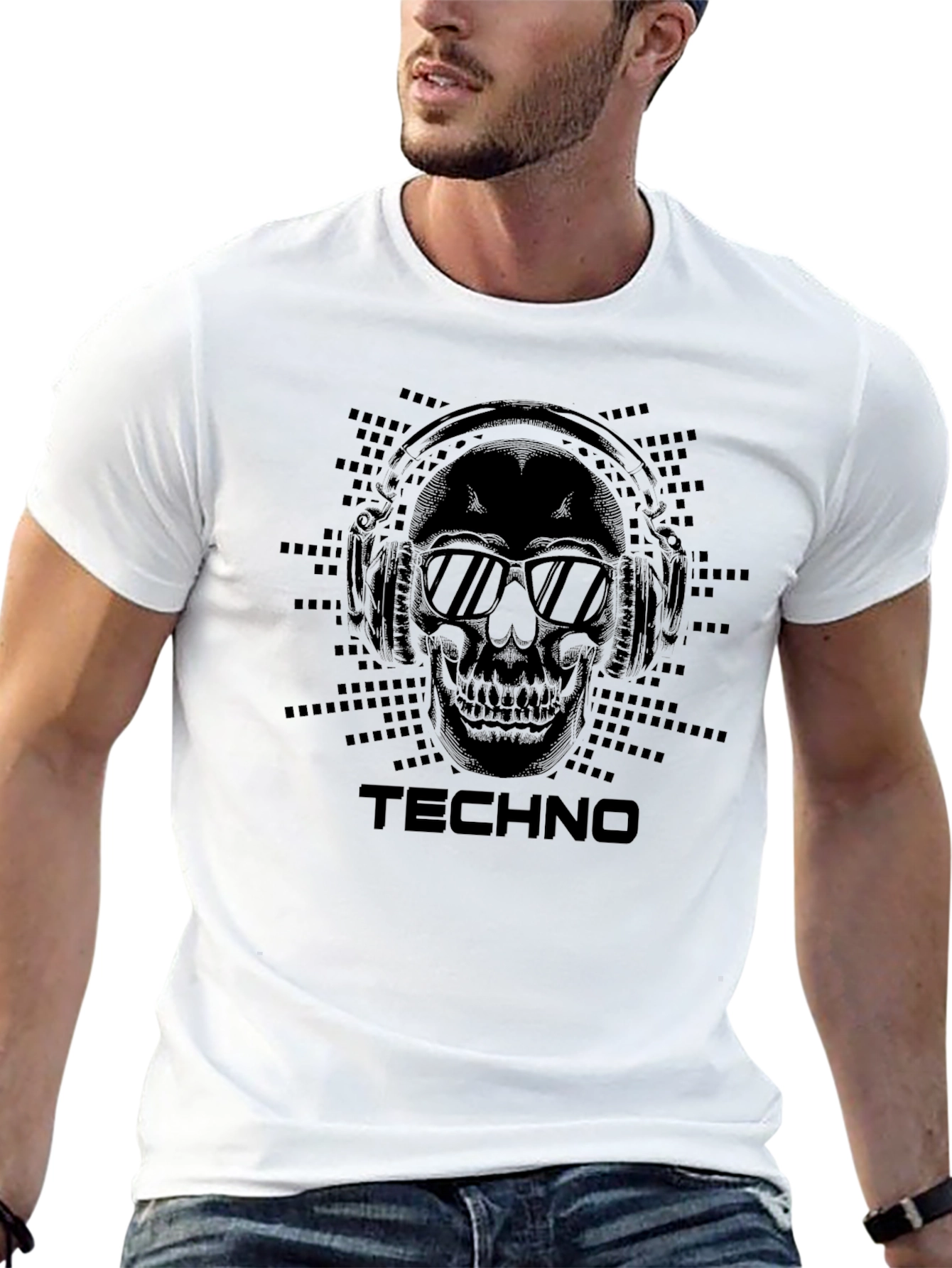 Techno Skull Graphic Tee - DJ Headphone Skull Shirt
