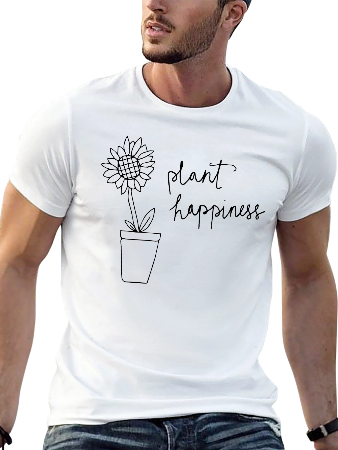 Plant Happiness Graphic Tee - Black Cotton Casual T-Shirt