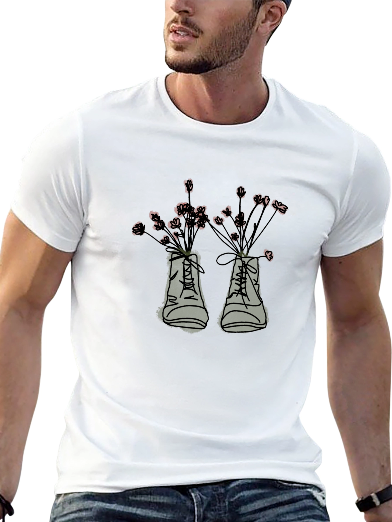 Floral Boots Graphic Tee - Black Cotton T-Shirt