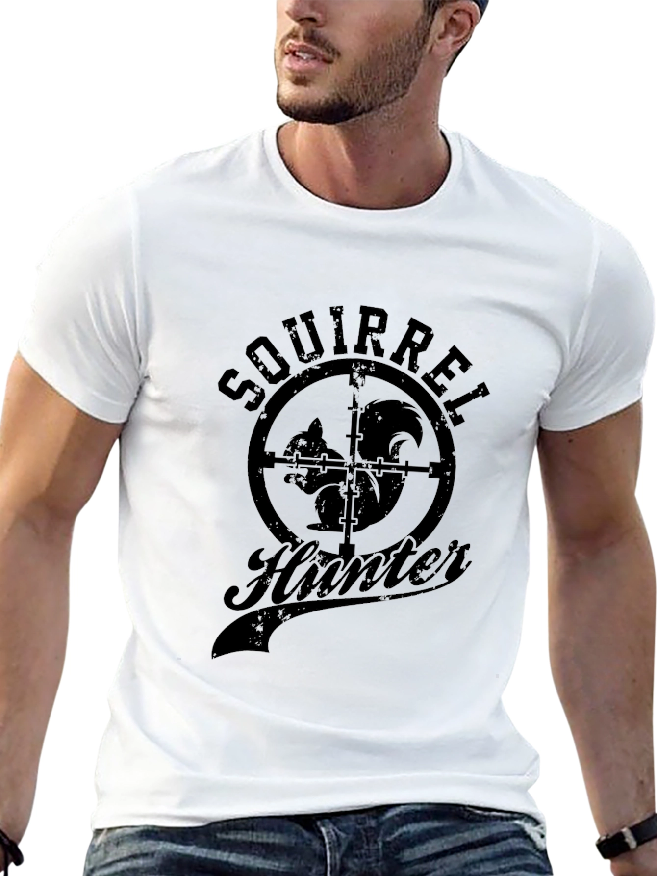 Squirrel Hunter Graphic Tee - Black Cotton T-Shirt