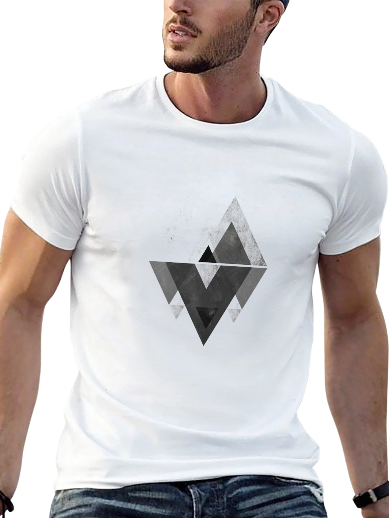 Geometric Triangle Graphic Black T-Shirt