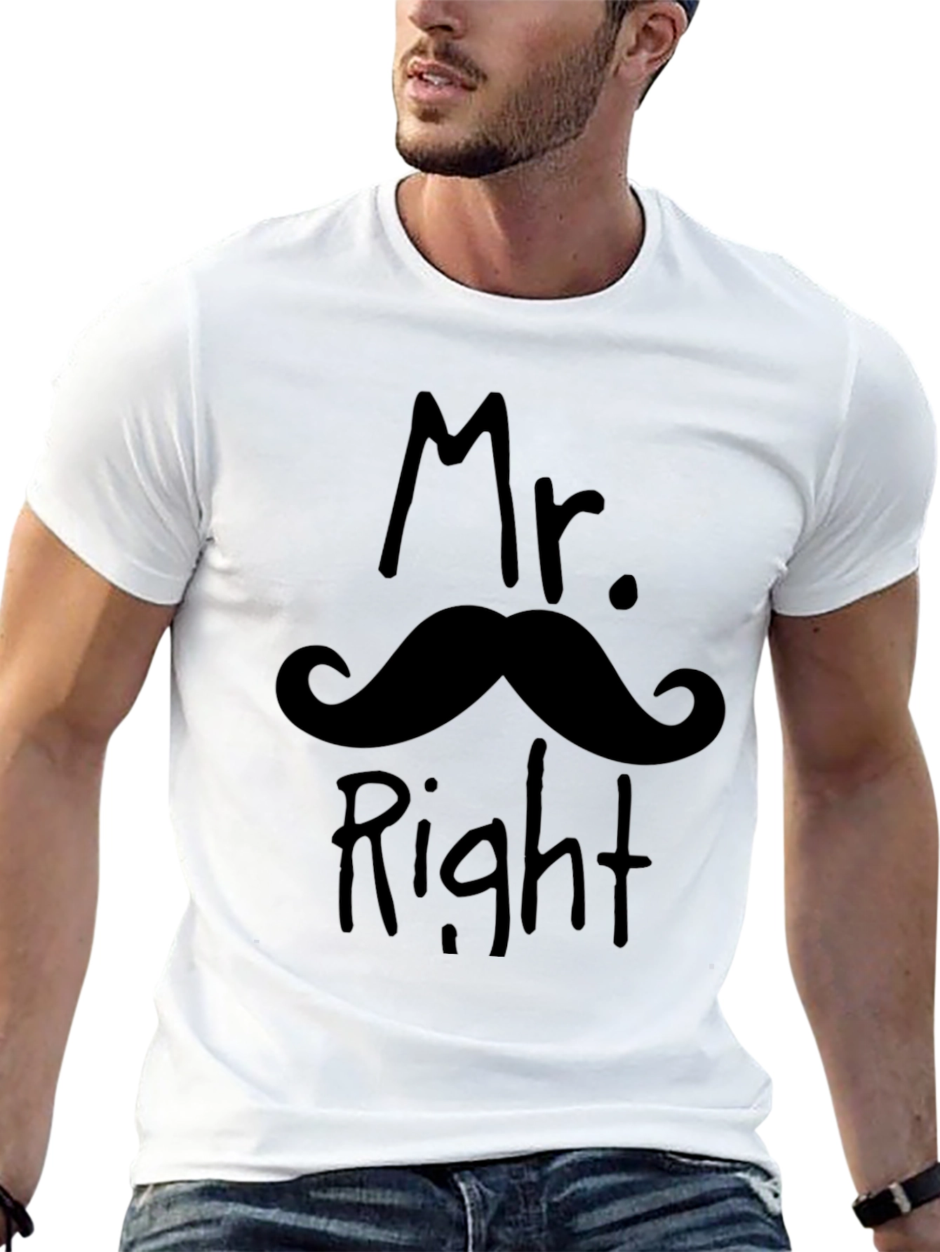 Mr. Right Mustache Graphic Novelty T-Shirt
