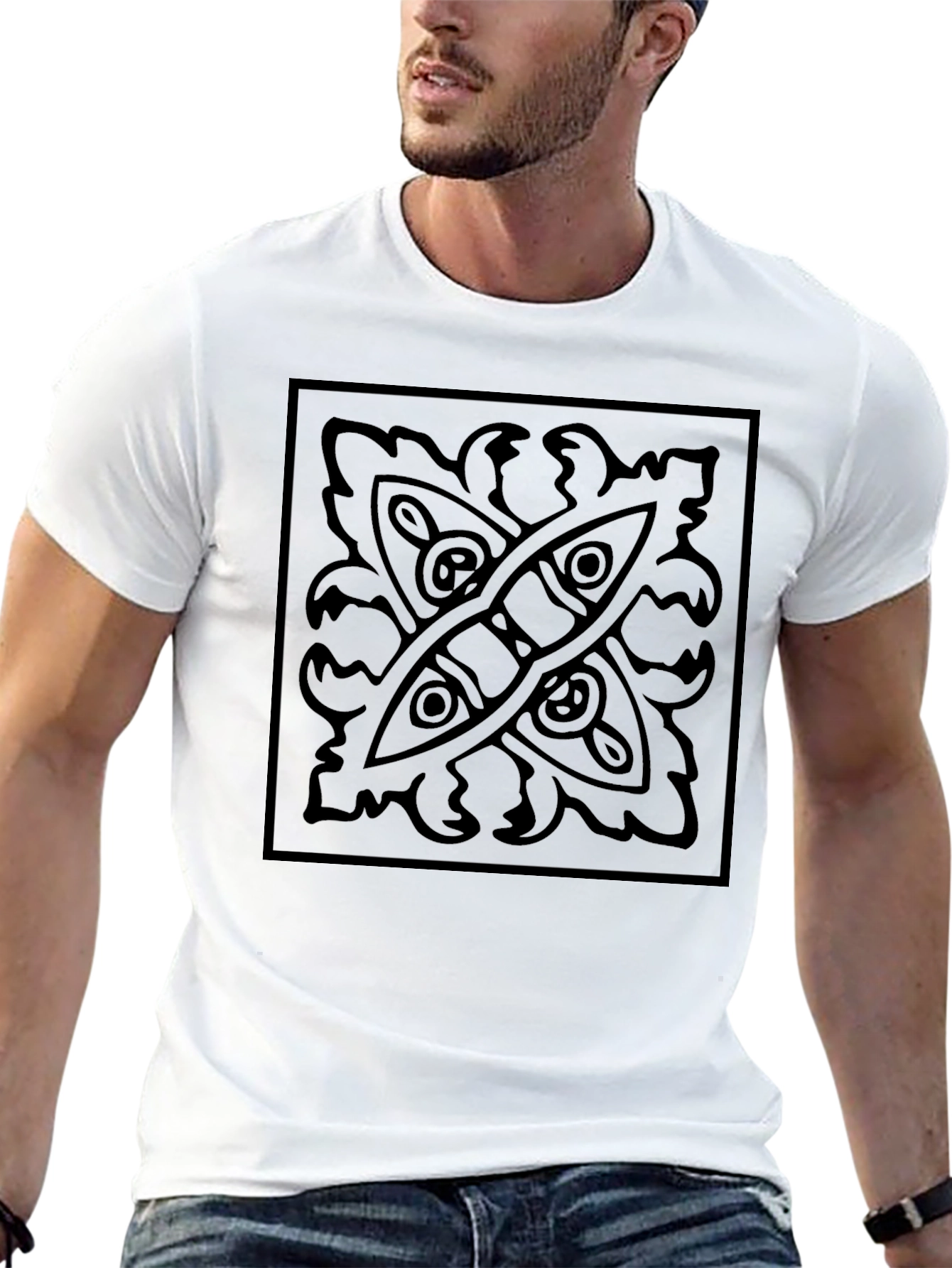 Black Graphic Tee: Abstract Square Design