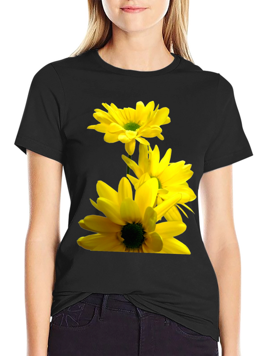 Black T-Shirt with Yellow Daisy Flower Print