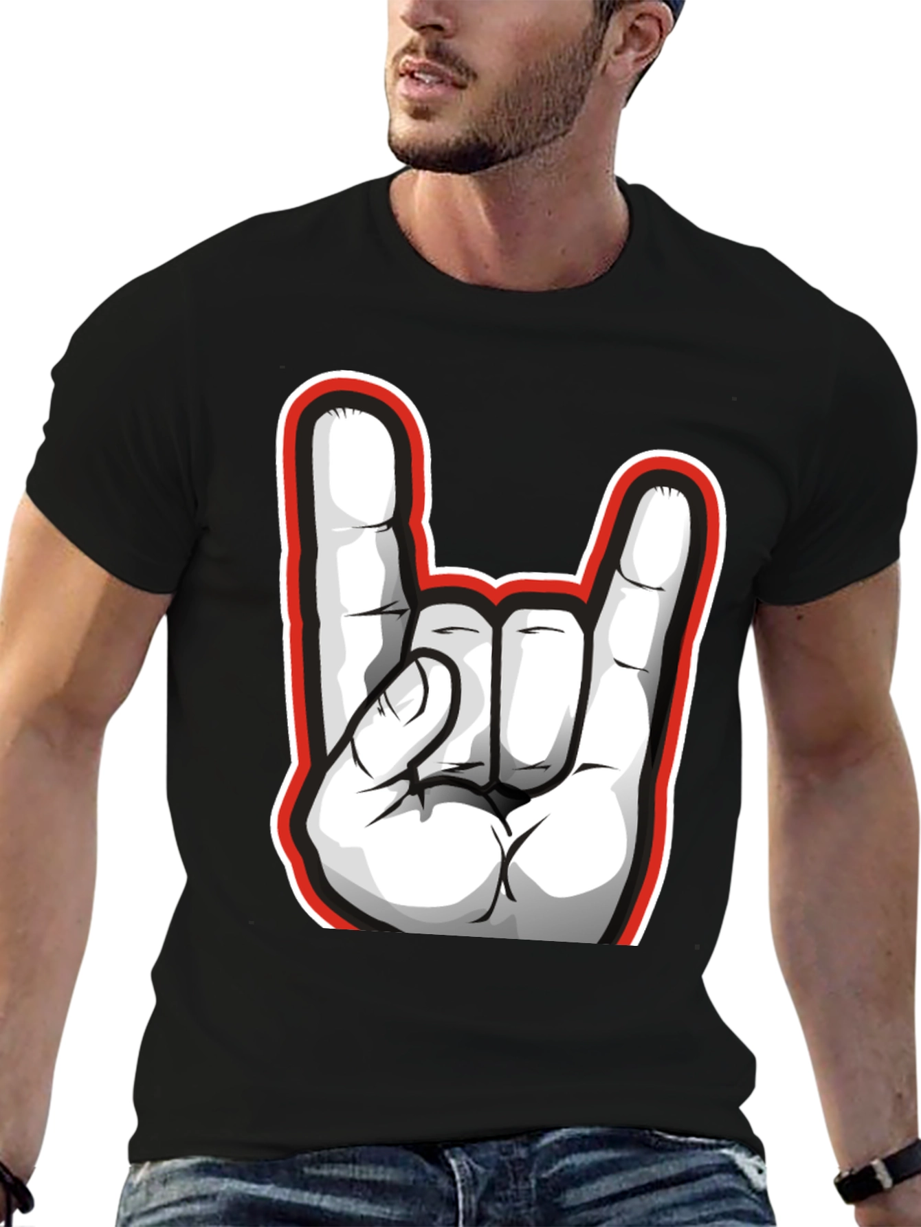 Rock On Hand Gesture Graphic T-Shirt