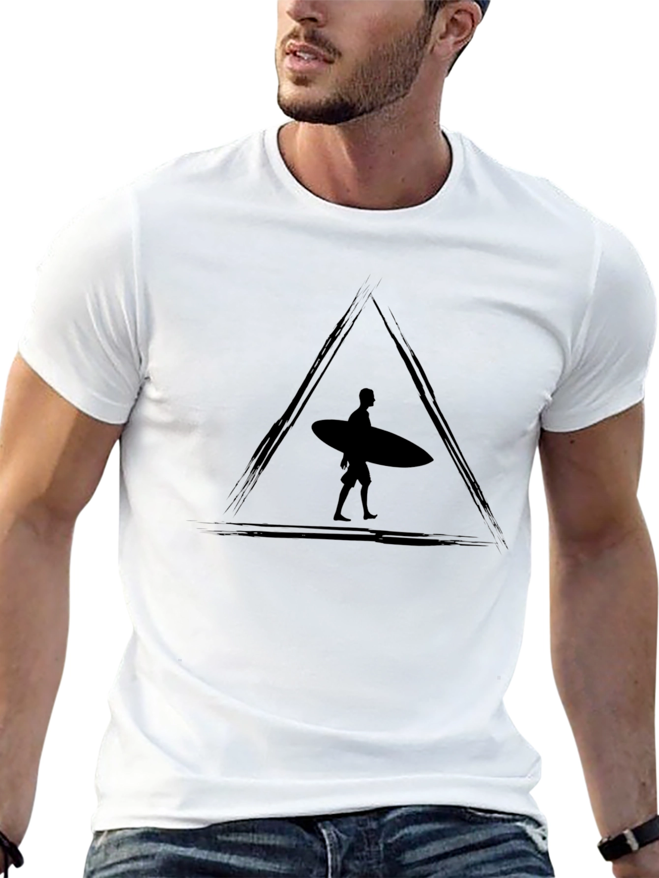 Black Surfboard Triangle Graphic Tee - Stylish Mens T-Shirt