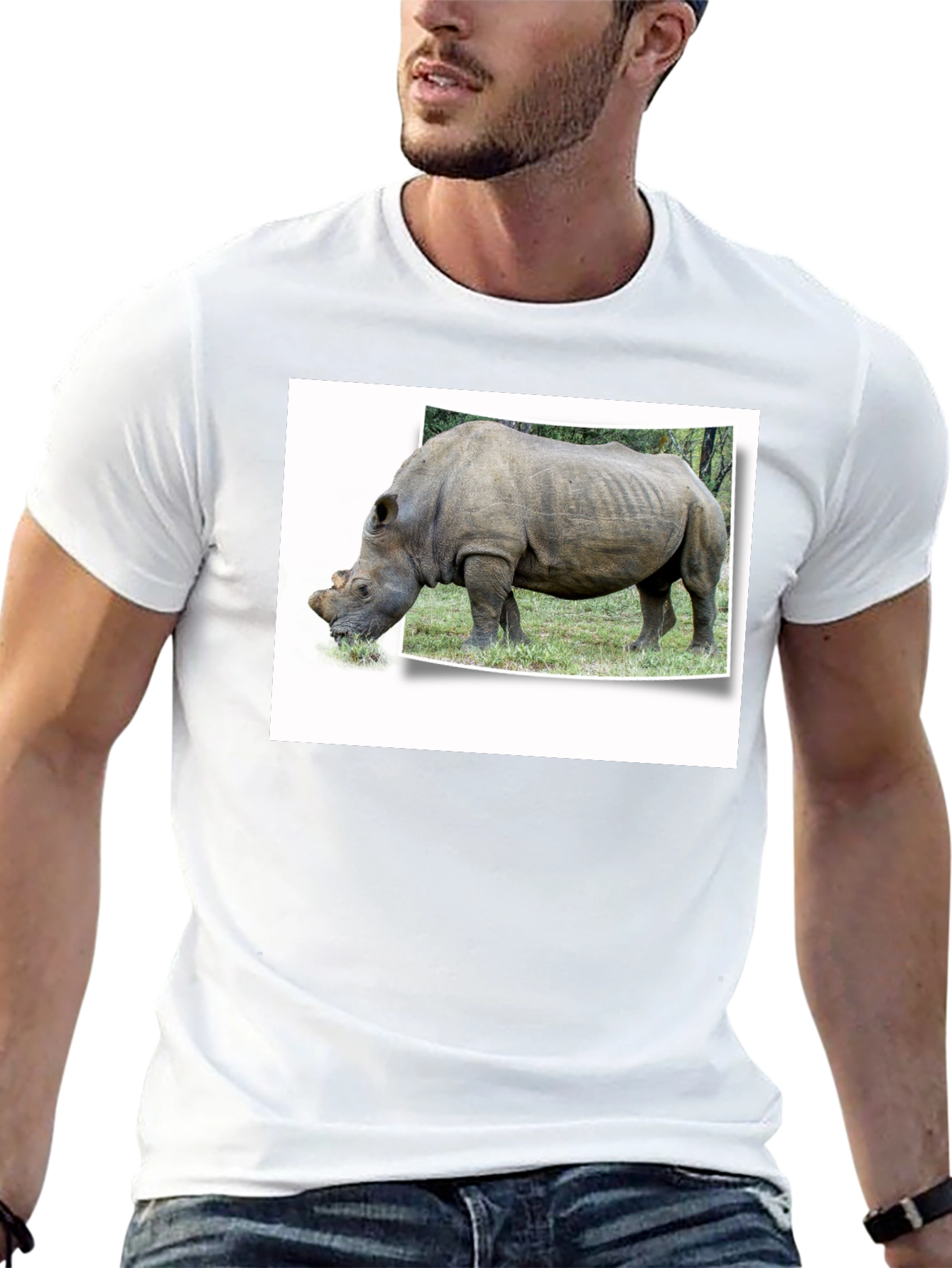 Rhinoceros Graphic Print Black T-Shirt