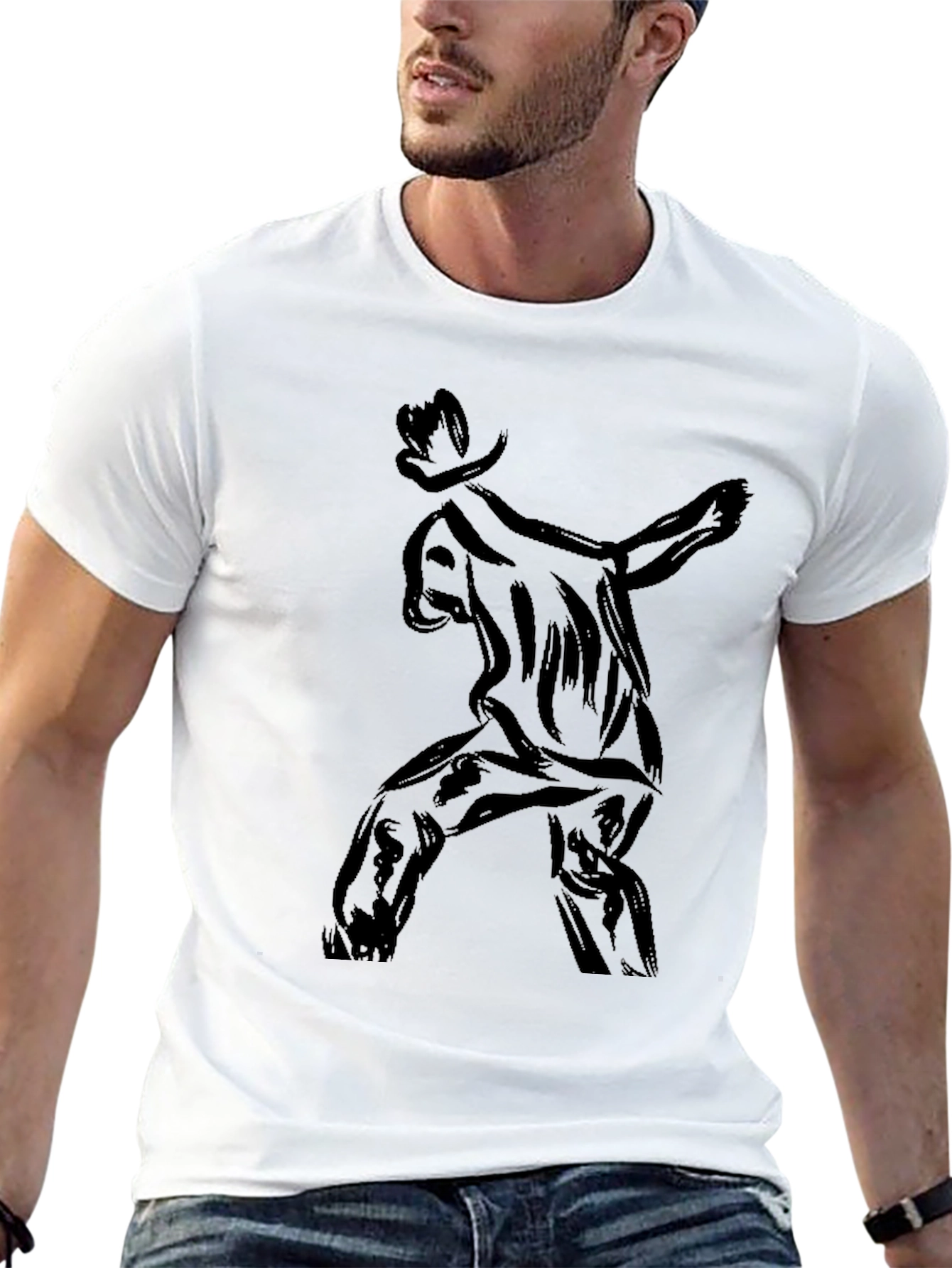 Stylish Black T-Shirt with Abstract Cowboy Print
