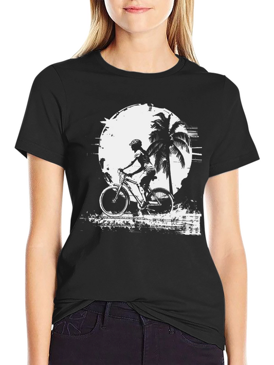 Biker Palm Tree Graphic Black T-Shirt