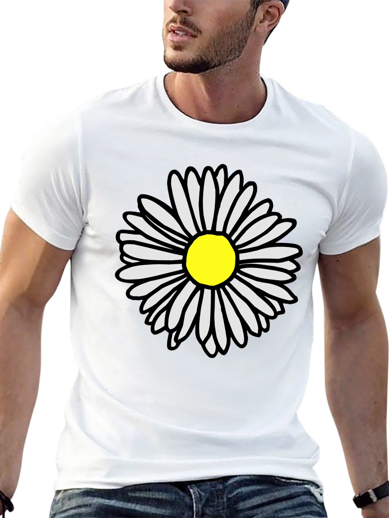 Daisy Flower Graphic Tee - Casual Black T-Shirt