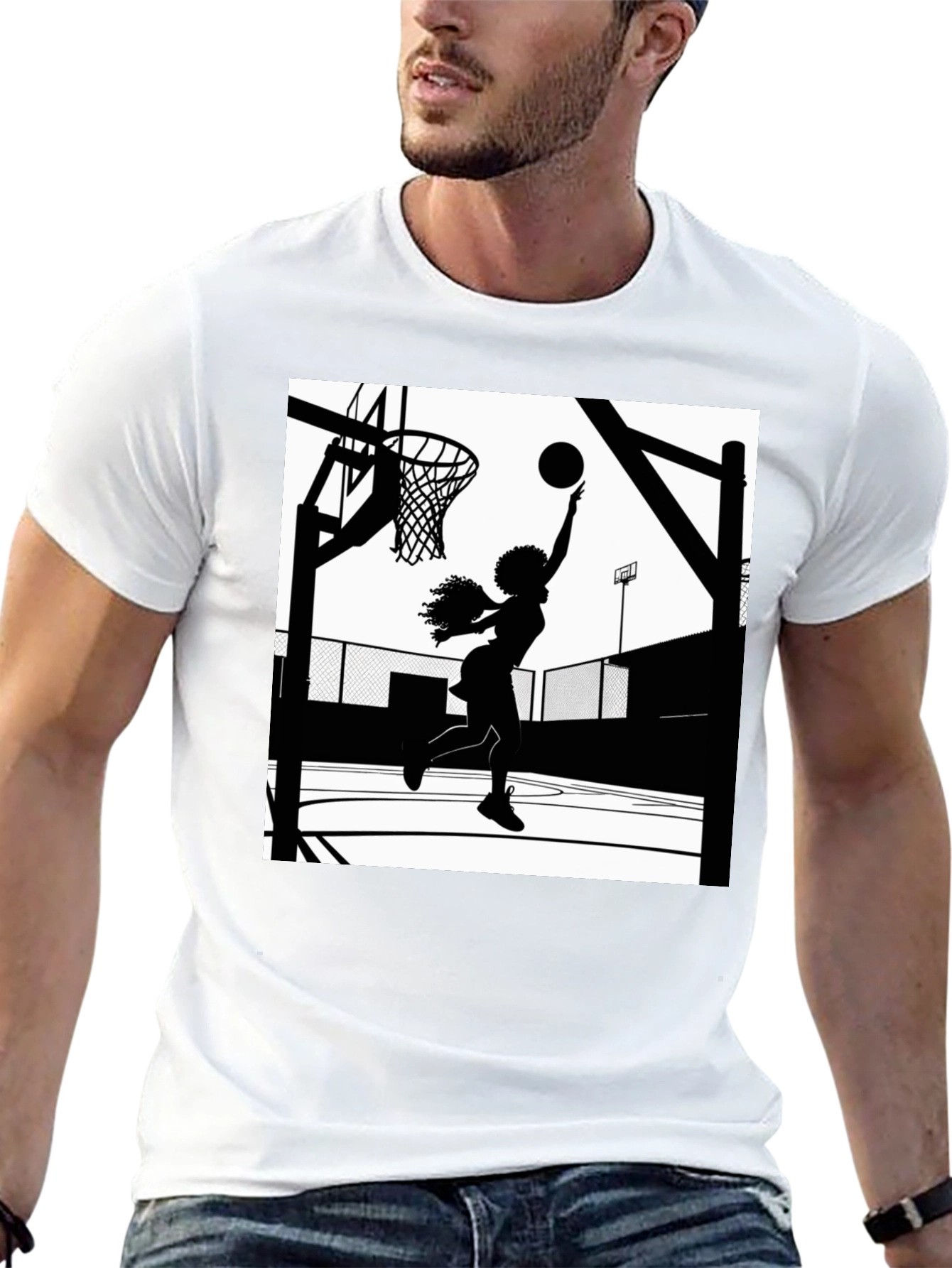 Basketball Girl Graphic T-Shirt - Black