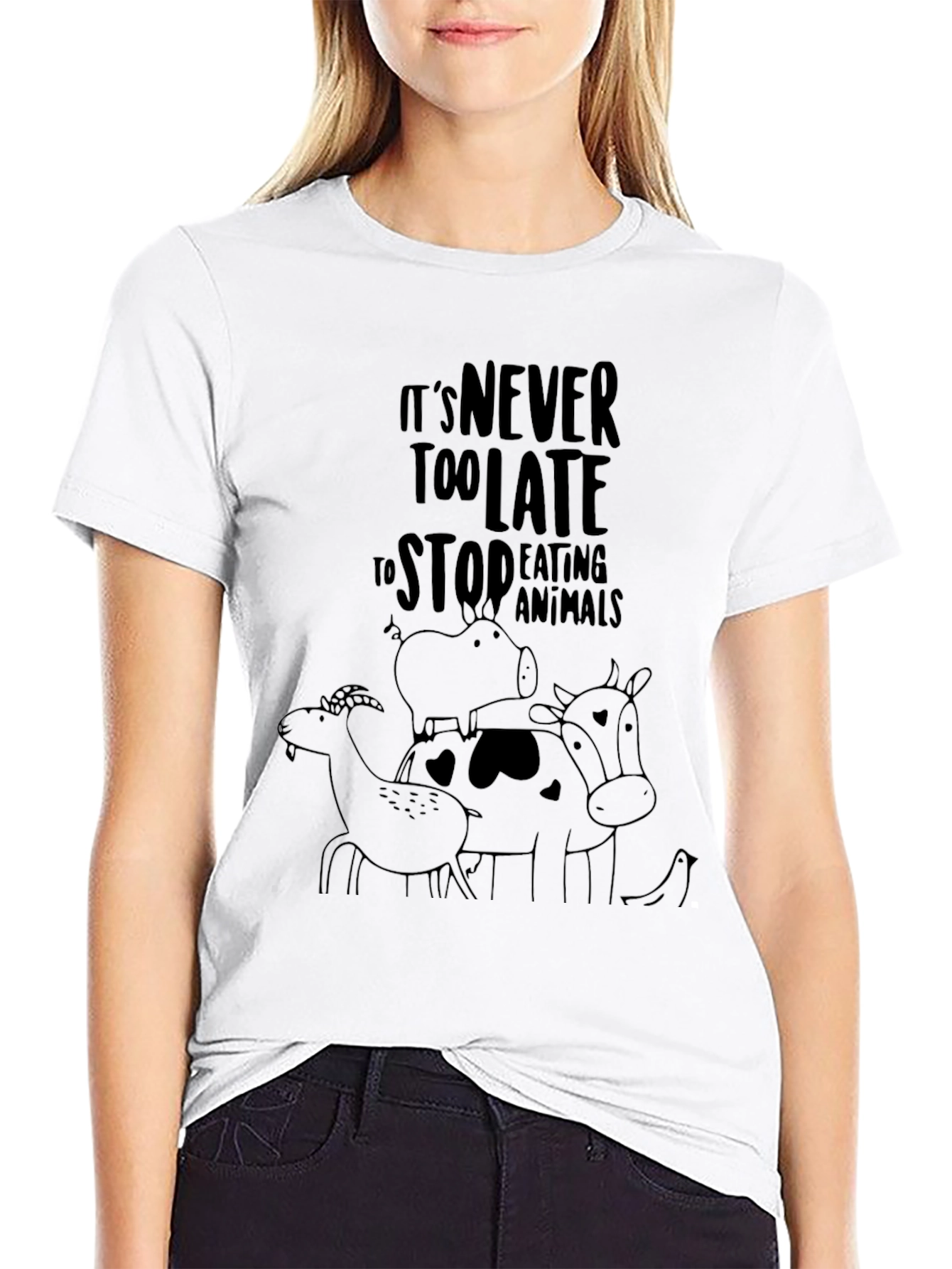 Vegan Black T-Shirt: Its Never Too Late