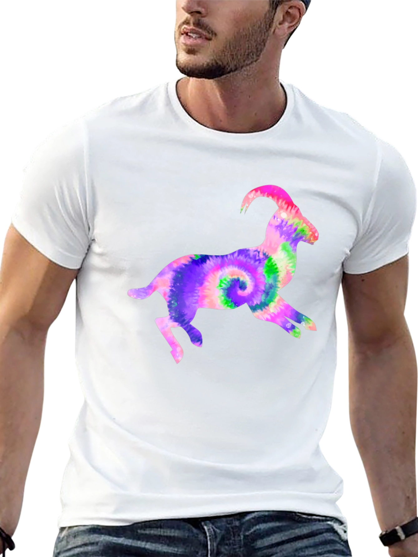 Tie-Dye Goat Graphic Tee - Fun Animal T-Shirt