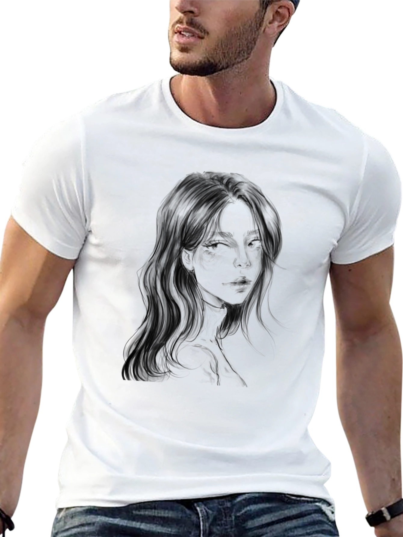 Woman Portrait Graphic Black T-Shirt