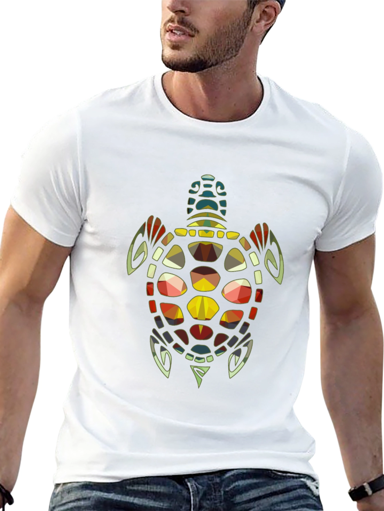 Geometric Turtle Graphic Print Tee - Black