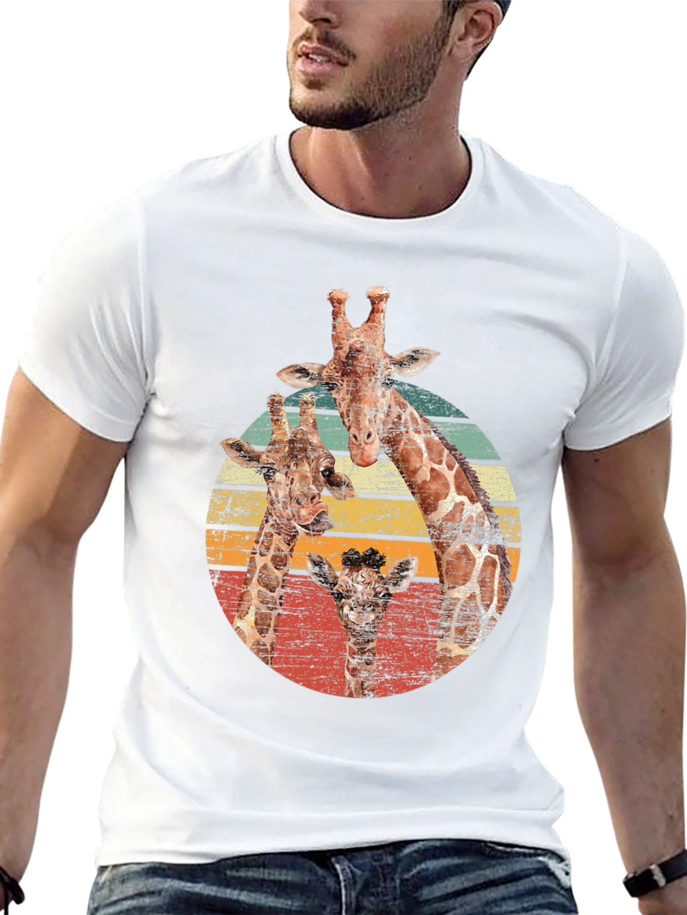 Giraffe Family Retro T-Shirt - Cool Animal Lover Tee