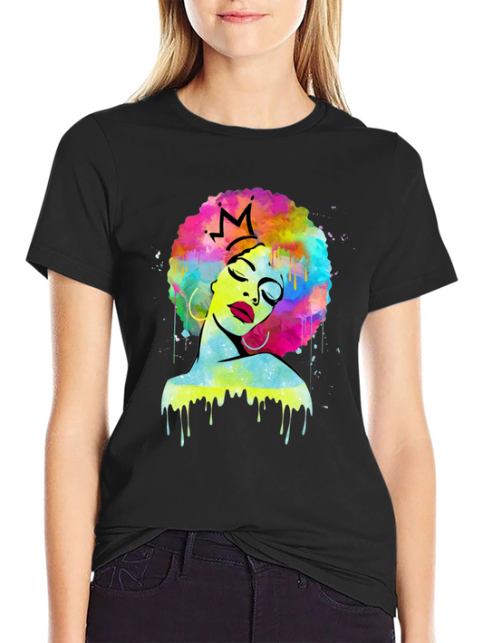 Afro Queen Black T-Shirt - Colorful Art Print