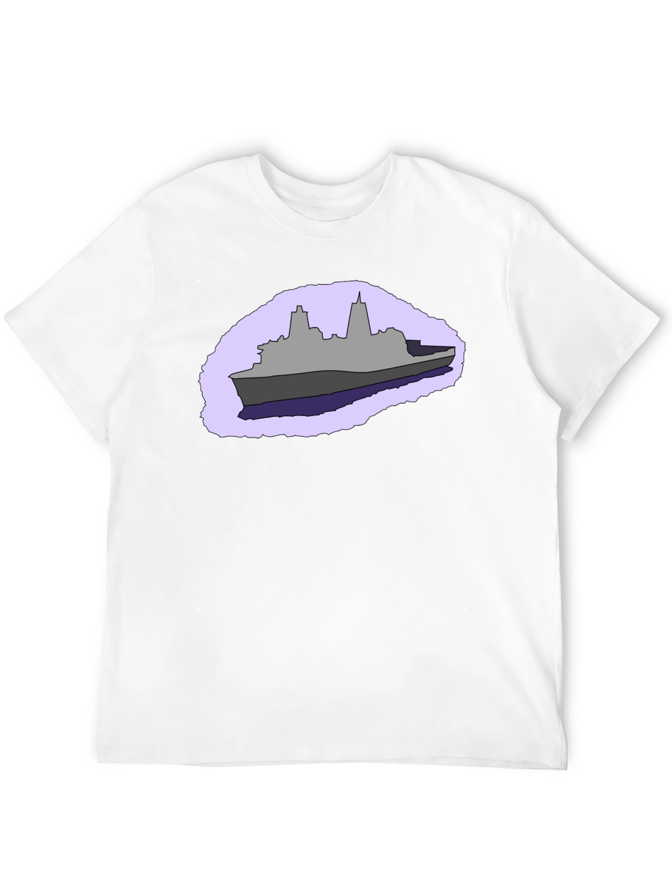 Naval Ship Graphic Tee - Black Cotton T-Shirt
