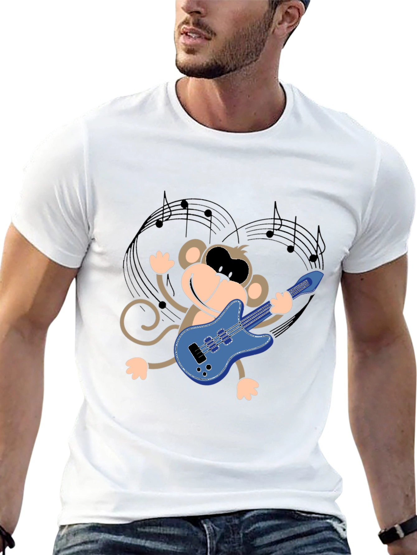 Monkey Guitarist Graphic Tee - Black Unisex T-Shirt