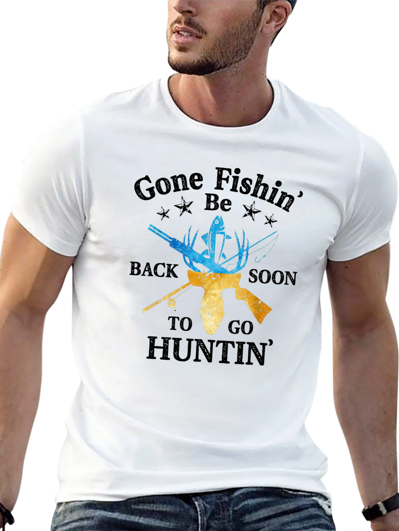 Gone Fishin Hunting Graphic T-Shirt
