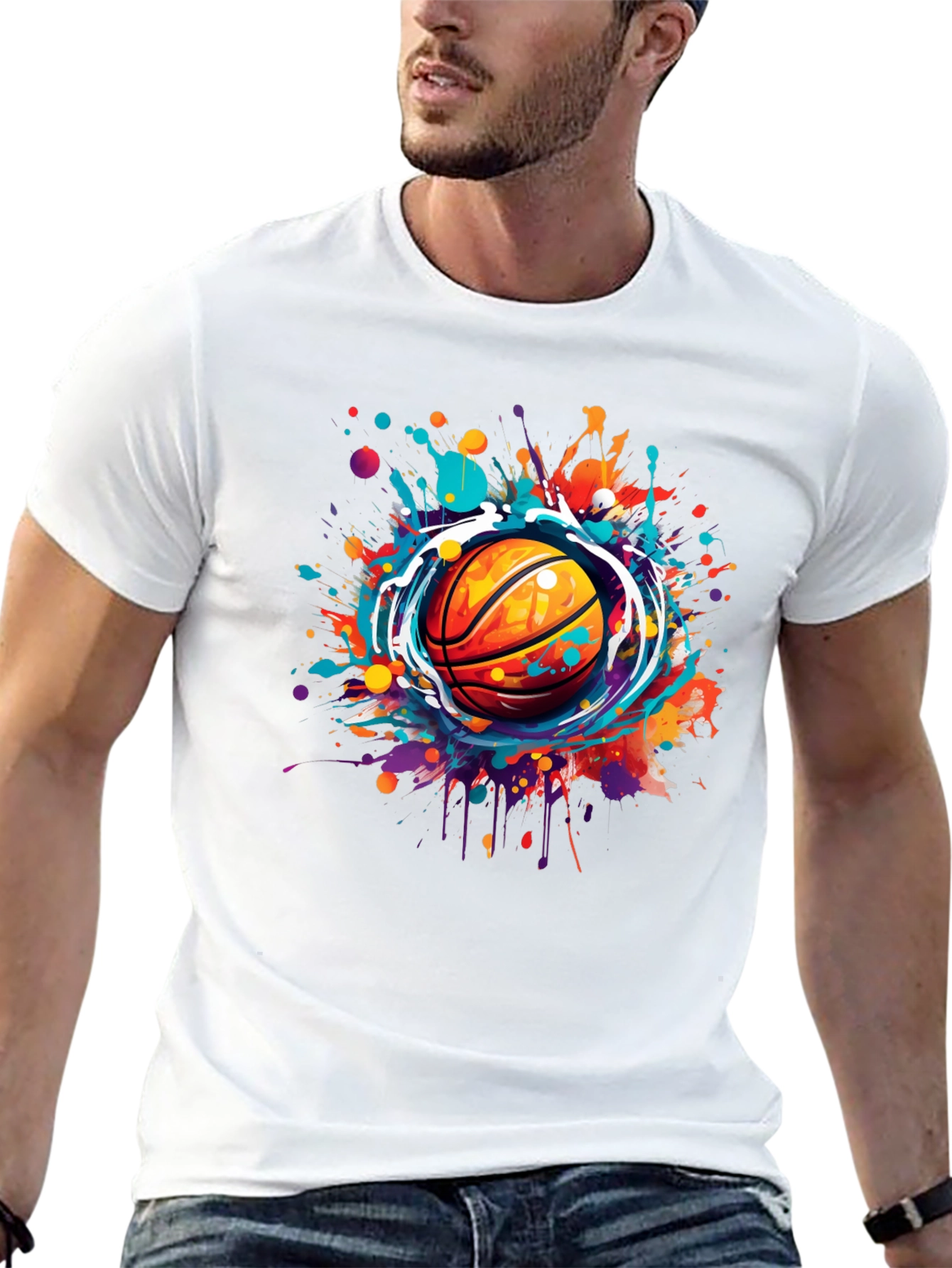 Basketball Splash Graphic Tee - Stylish Mens T-Shirt