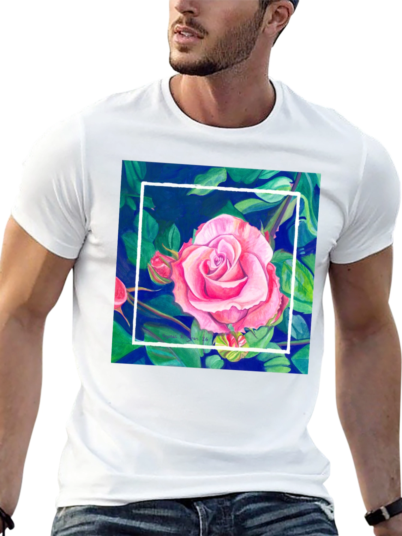 Floral Rose Graphic Tee - Mens Black T-Shirt