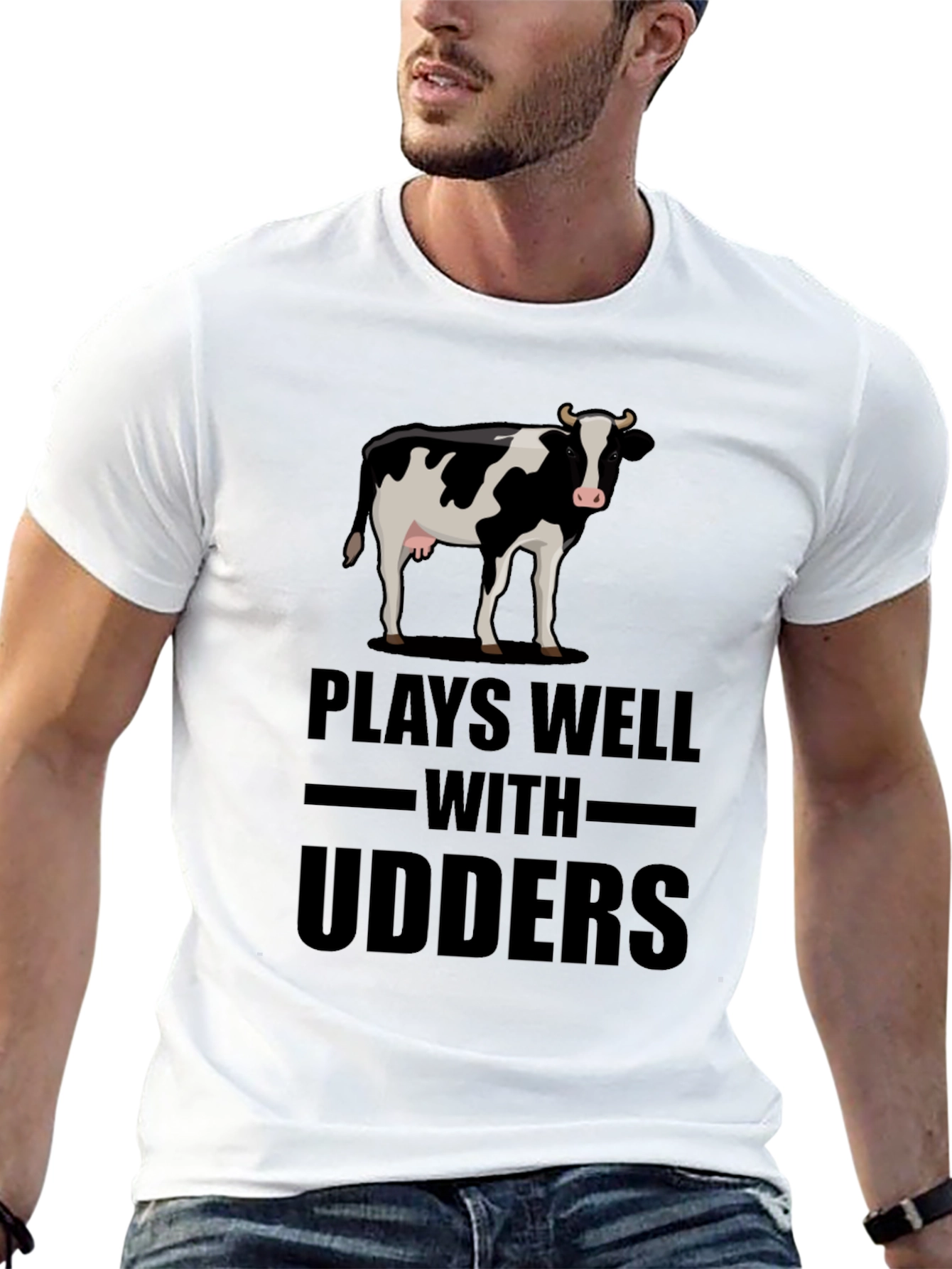 Plays Well with Udders Funny Cow Graphic T-Shirt