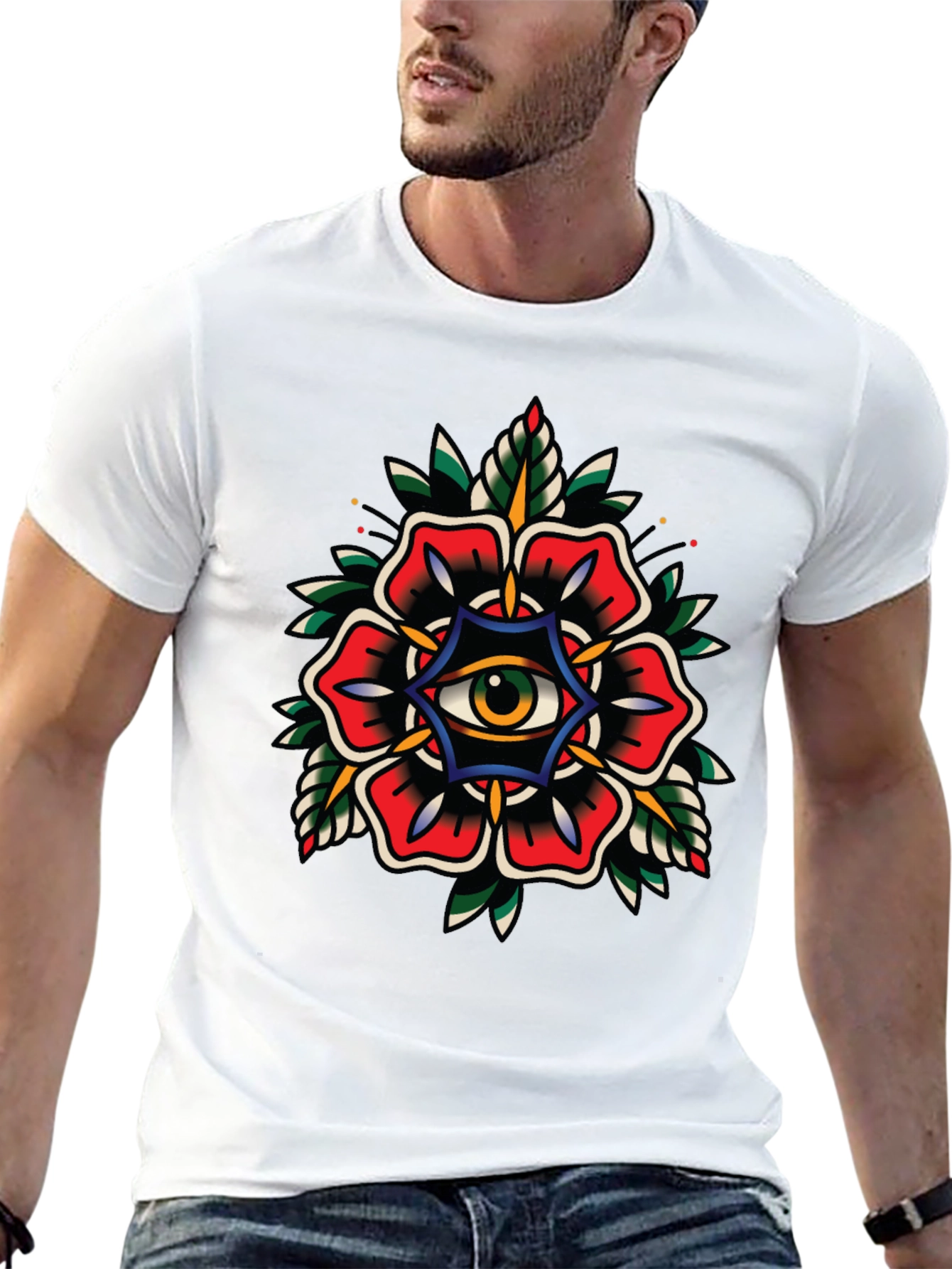 Eye Flower Graphic Tee - Classic Tattoo Style