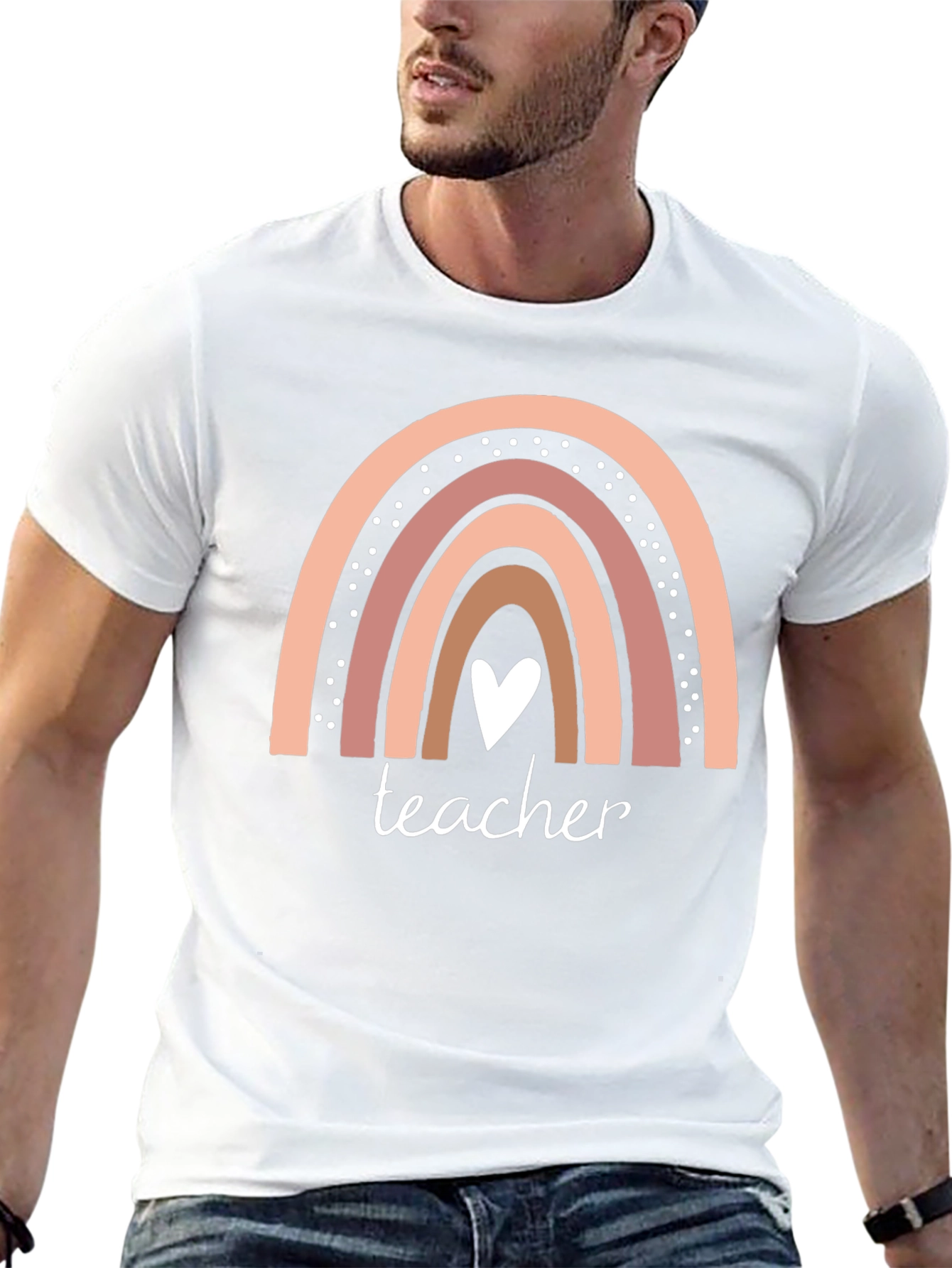 Teacher Rainbow Heart Graphic T-Shirt