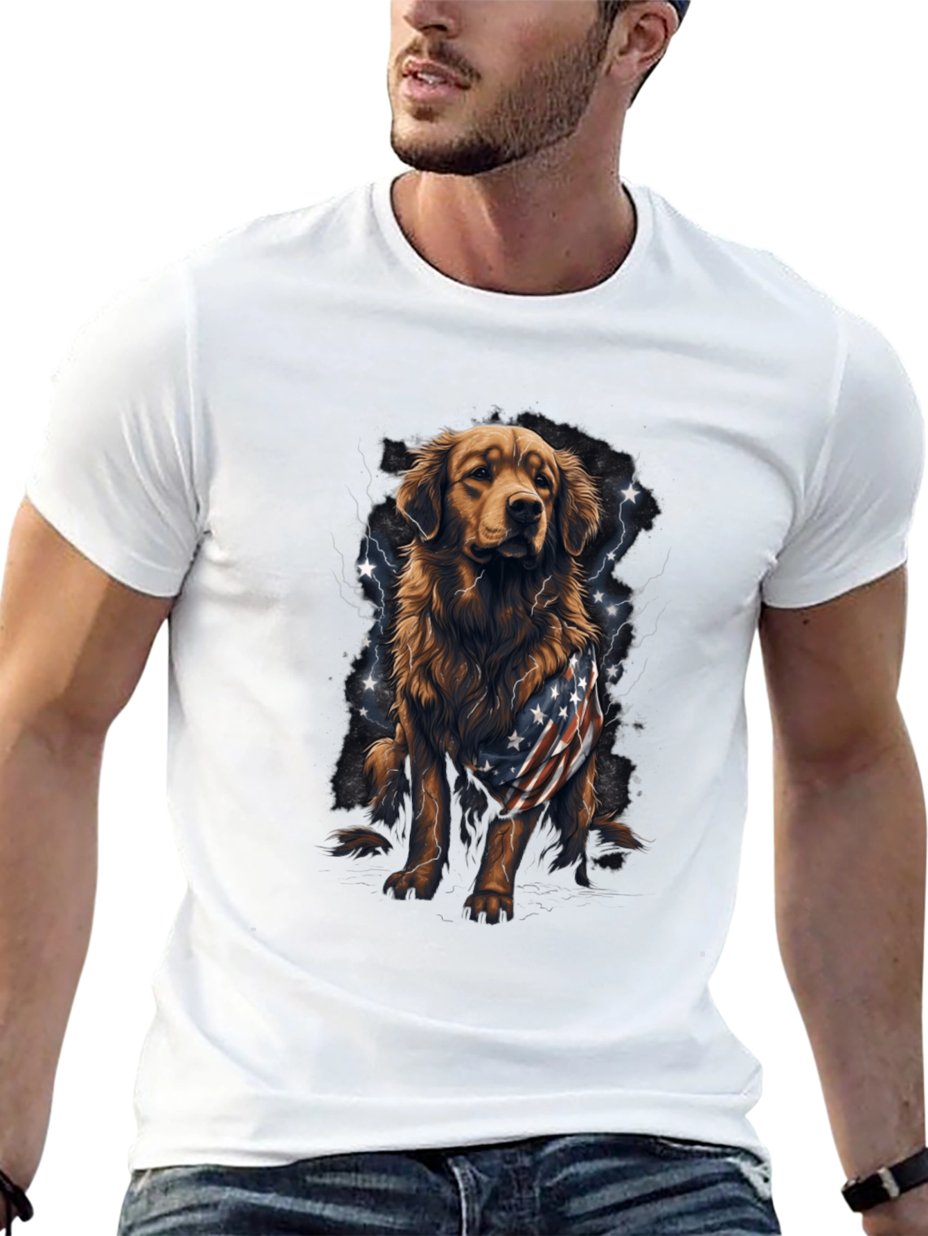 Golden Retriever USA Flag Patriotic T-Shirt