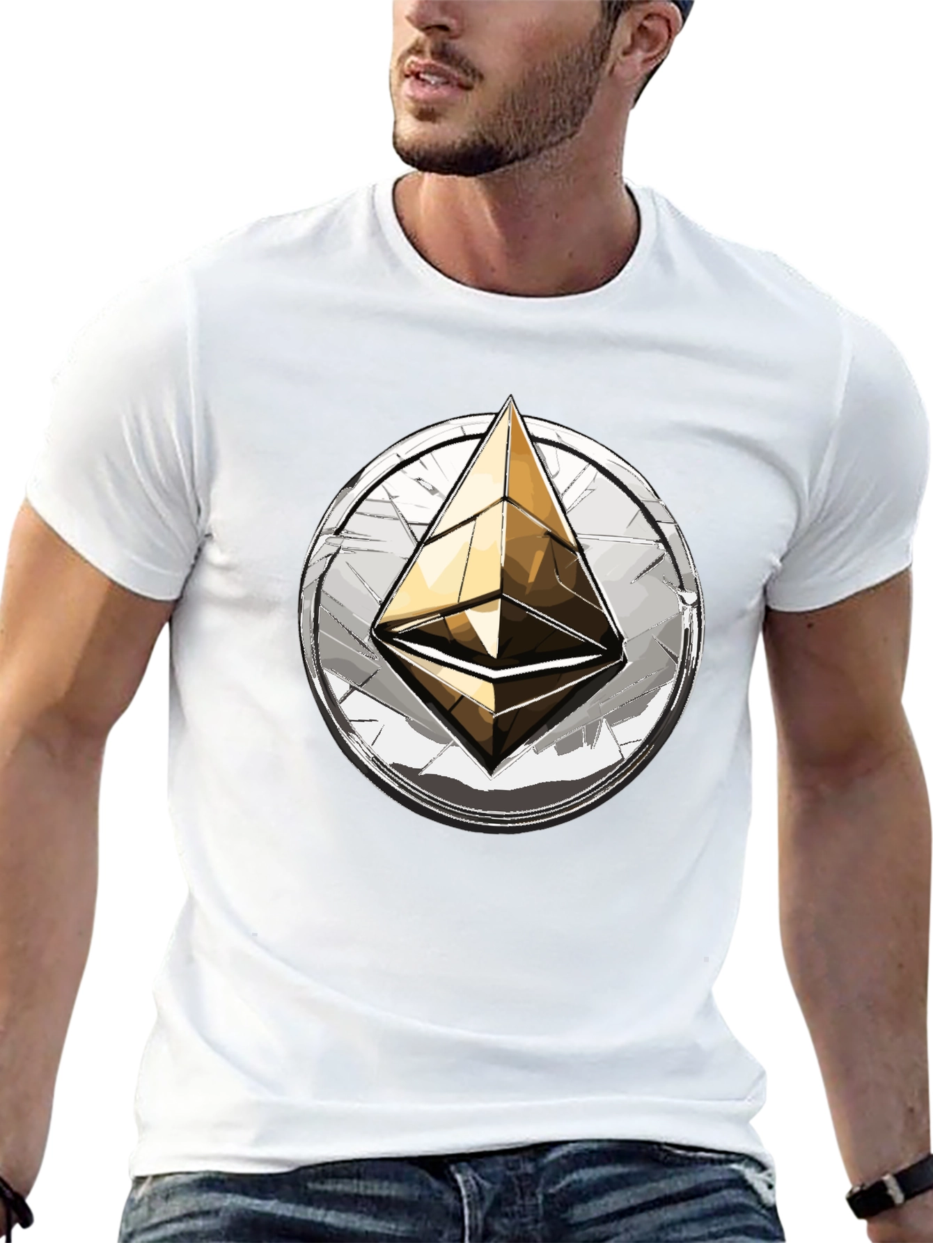 Ethereum Crypto T-Shirt: Golden ETH Logo Tee