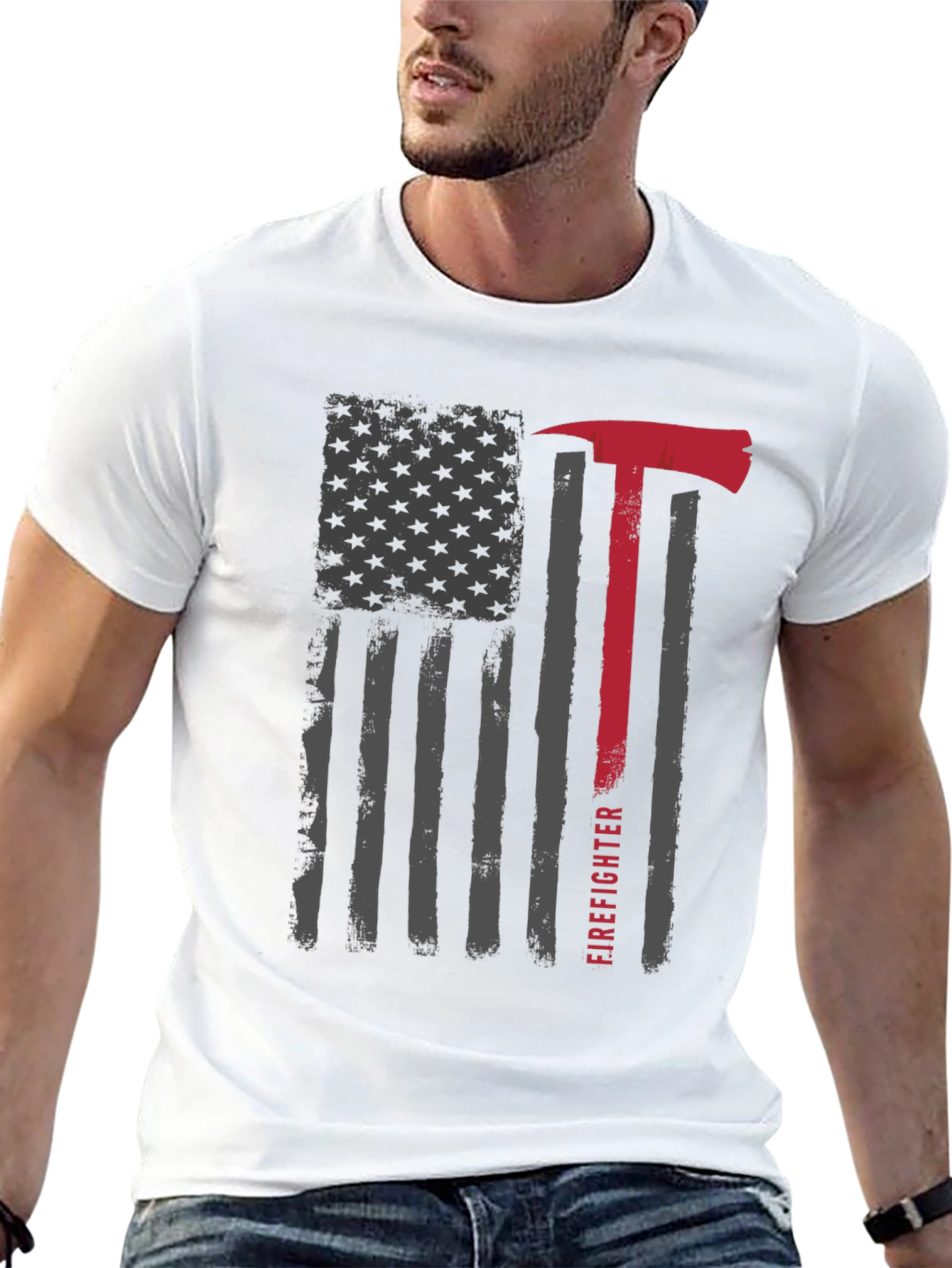 Firefighter Axe American Flag Graphic T-Shirt