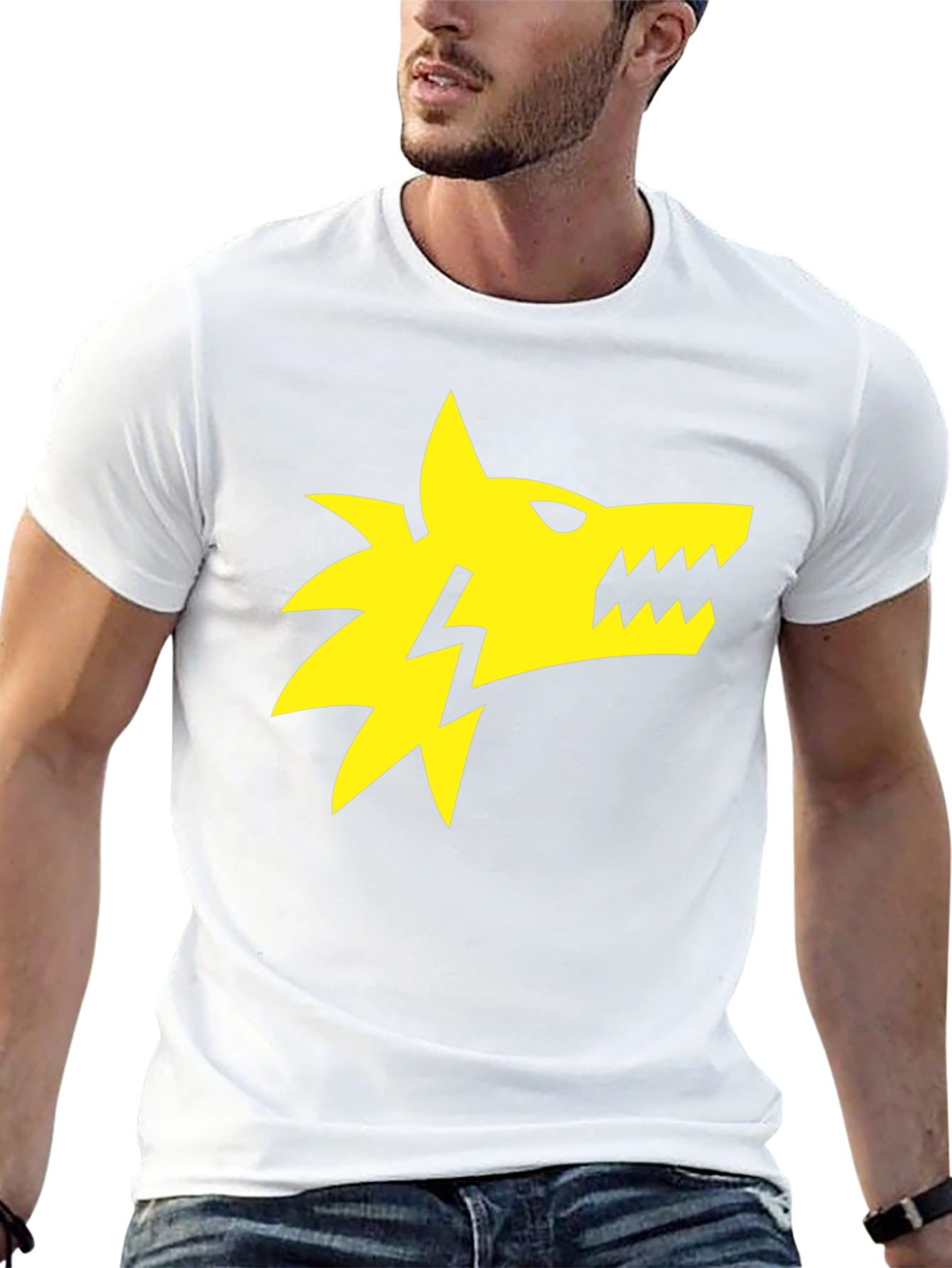 Black T-Shirt with Yellow Wolf Lightning Bolt Graphic