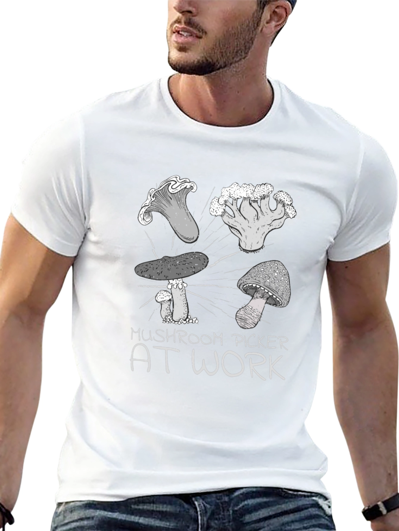 Mushroom Picker at Work T-Shirt - Black