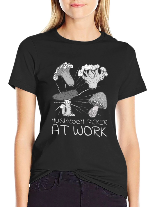 Mushroom Picker at Work T-Shirt - Black